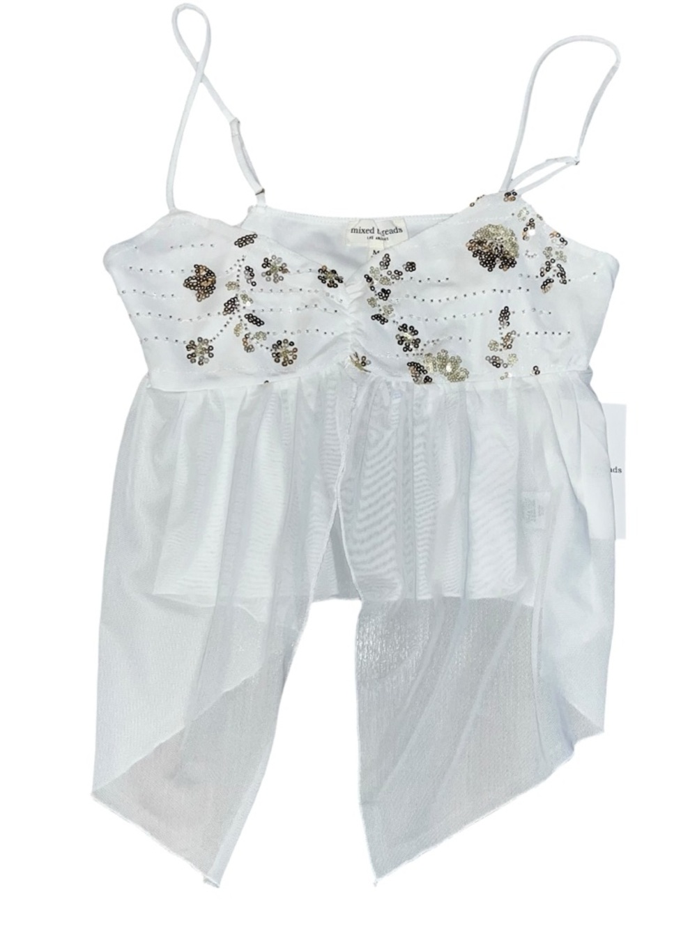 Y2k early 2000s style White Beaded Sheer  fly away Camisole